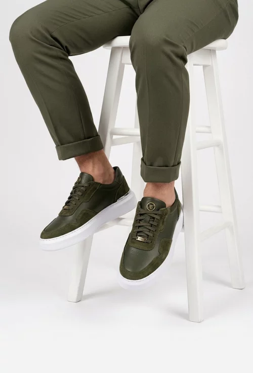 Pantofi barbati din piele kaki