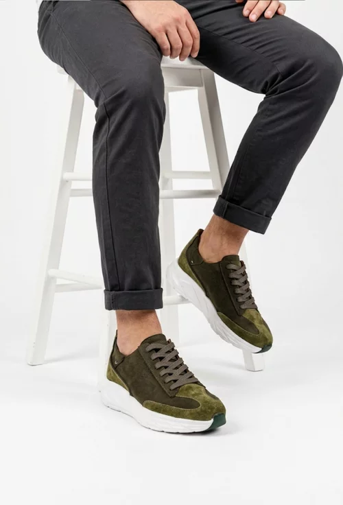Pantofi barbati din piele kaki