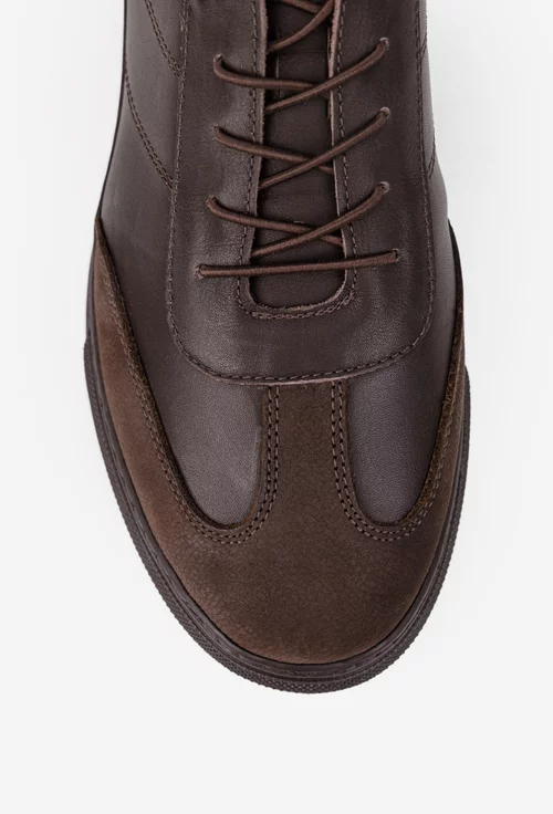 Pantofi barbati din piele maro cu siret elastic