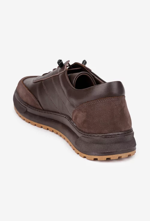 Pantofi barbati din piele maro cu siret elastic