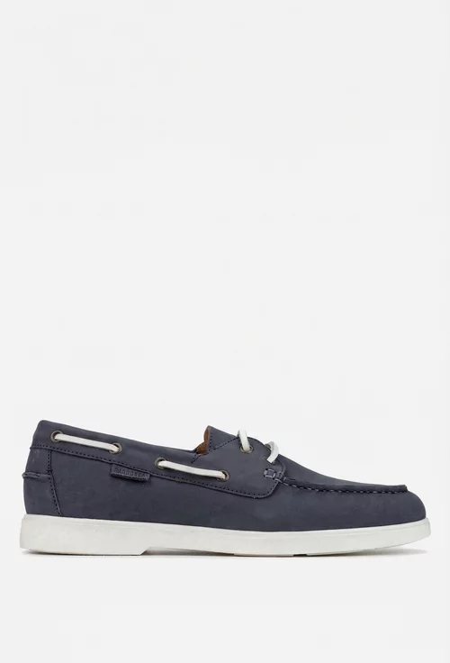Pantofi barbati din piele nabuc bleumarin cu siret din piele