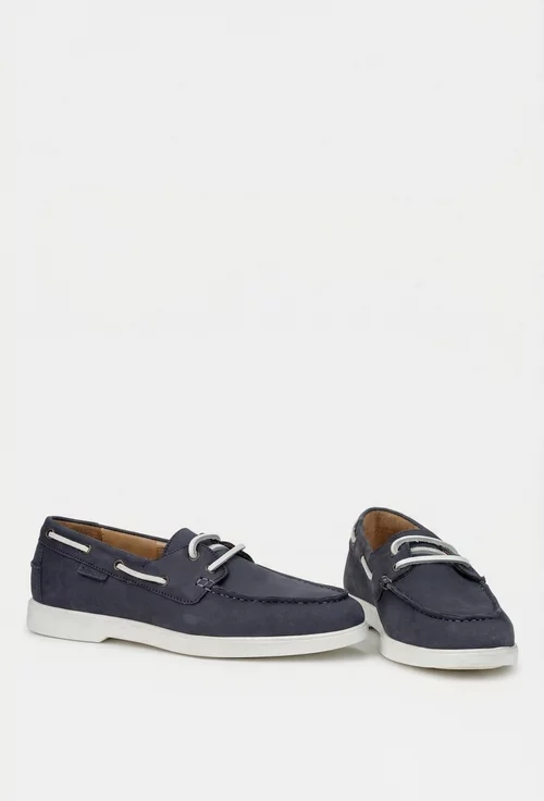 Pantofi barbati din piele nabuc bleumarin cu siret din piele