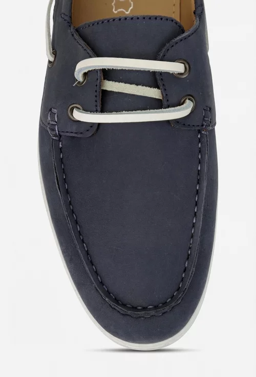 Pantofi barbati din piele nabuc bleumarin cu siret din piele