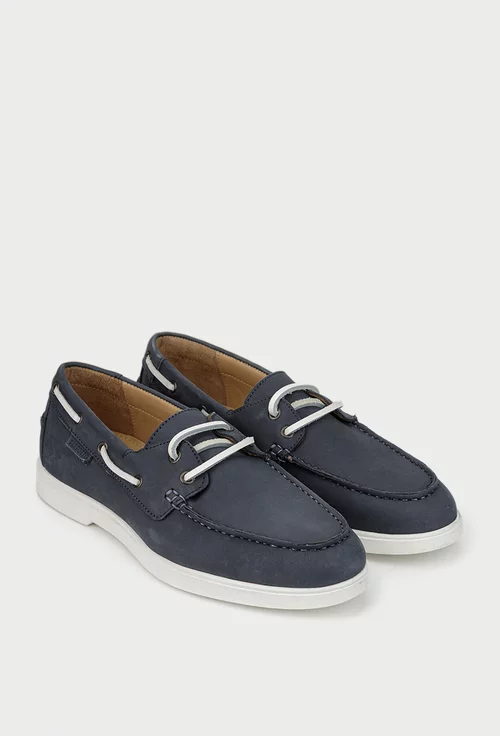 Pantofi barbati din piele nabuc bleumarin cu siret din piele
