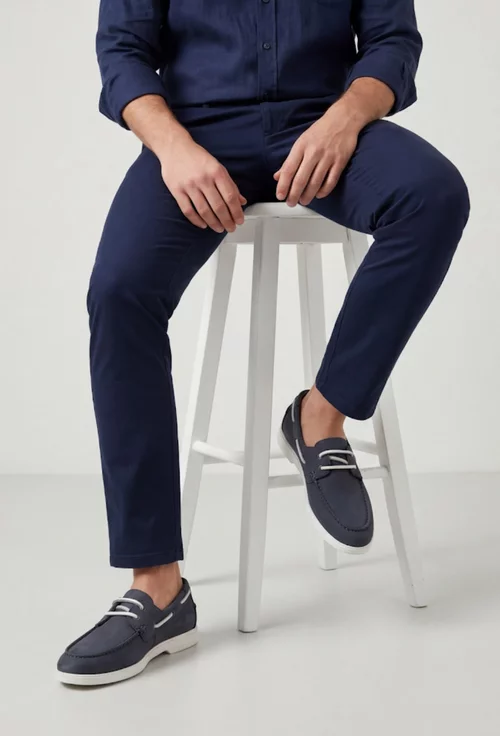 Pantofi barbati din piele nabuc bleumarin cu siret din piele