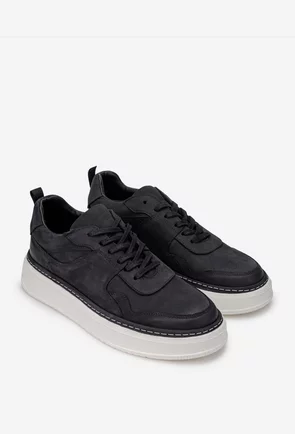 Pantofi barbati din piele nabuc neagra