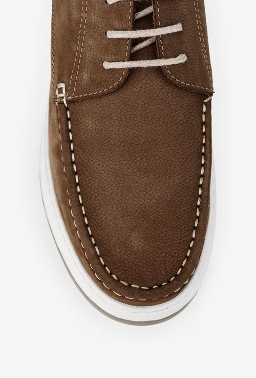 Pantofi barbati din piele nabuc taupe
