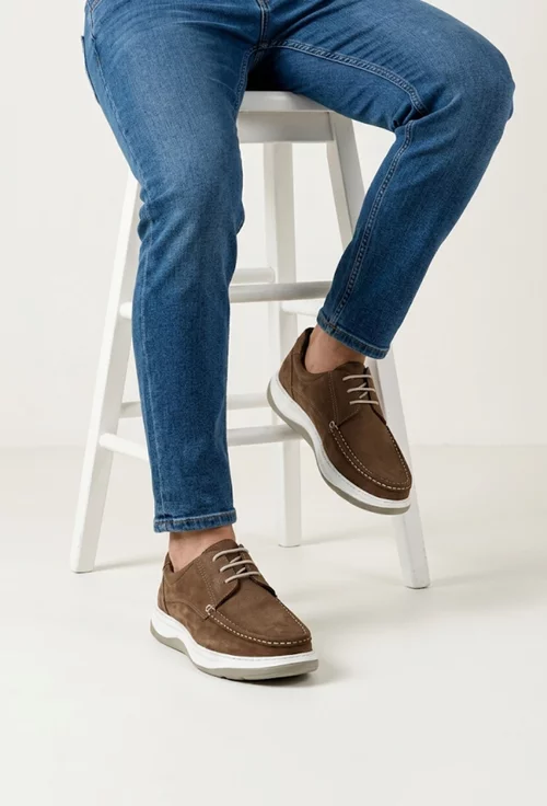 Pantofi barbati din piele nabuc taupe picture - 2