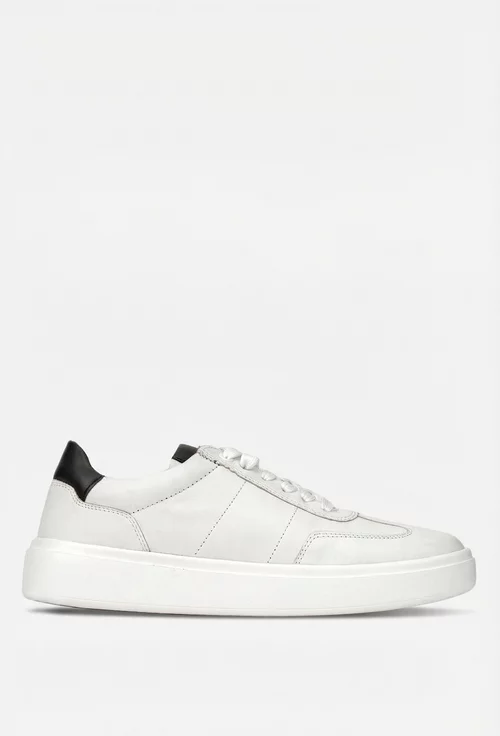 Pantofi barbati din piele naturala alba cu detalii negre