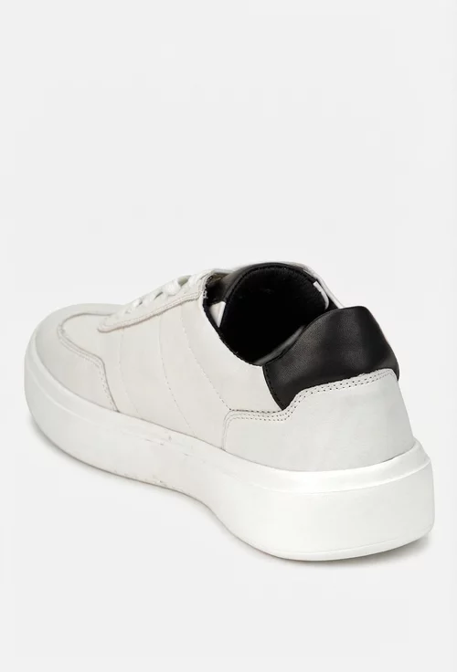 Pantofi barbati din piele naturala alba cu detalii negre