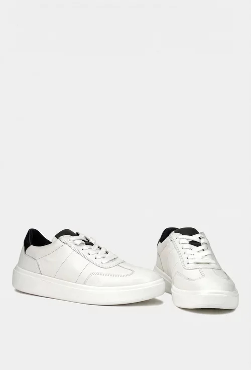 Pantofi barbati din piele naturala alba cu detalii negre