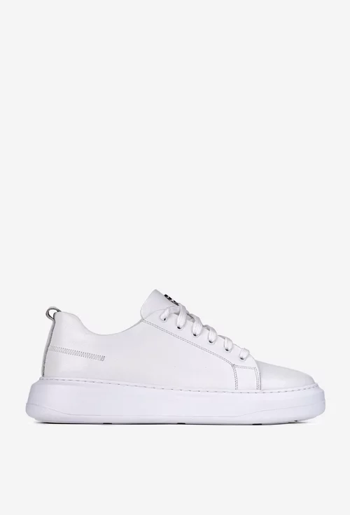 Pantofi barbati din piele naturala alba cu talpa alba
