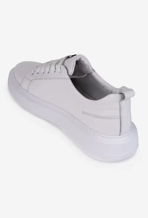 Pantofi barbati din piele naturala alba cu talpa alba