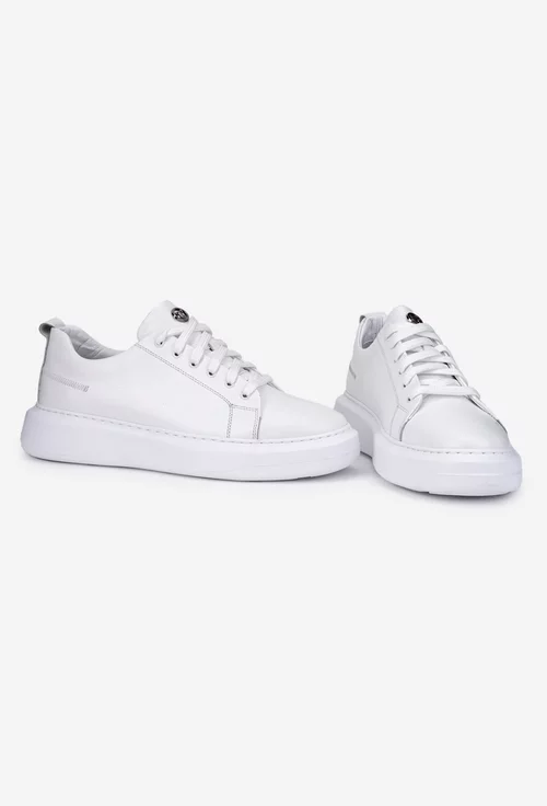 Pantofi barbati din piele naturala alba cu talpa alba