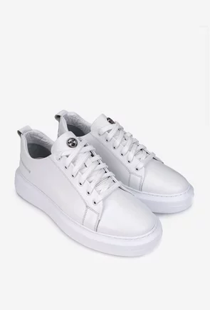 Pantofi barbati din piele naturala alba cu talpa alba