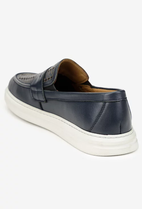 Pantofi barbati din piele naturala bleumarin cu perforatii