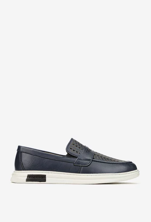 Pantofi barbati din piele naturala bleumarin cu perforatii