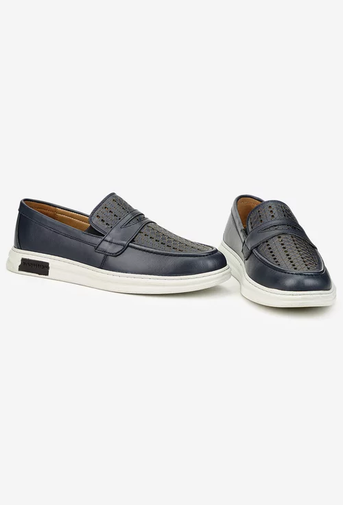 Pantofi barbati din piele naturala bleumarin cu perforatii