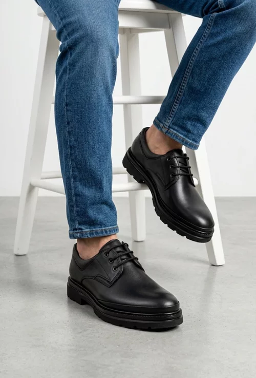 Pantofi barbati din piele naturala neagra