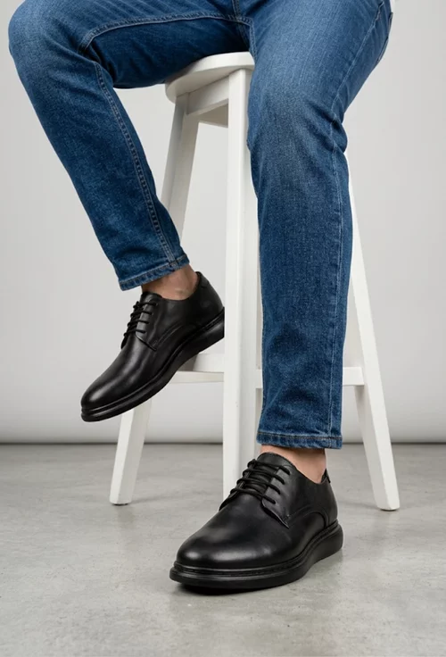 Pantofi barbati din piele naturala neagra