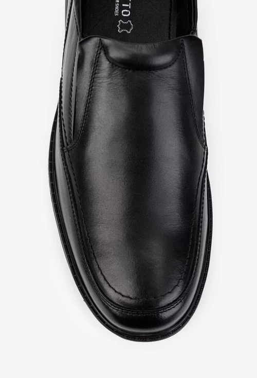 Pantofi barbati din piele naturala neagra cu elastic