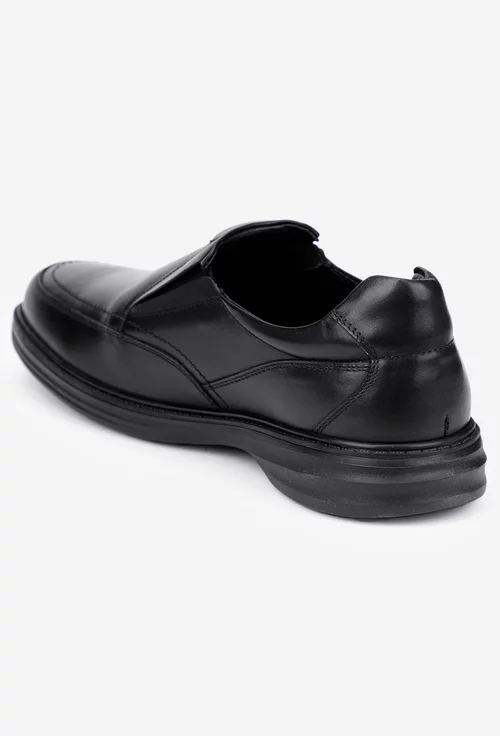 Pantofi barbati din piele naturala neagra cu elastic