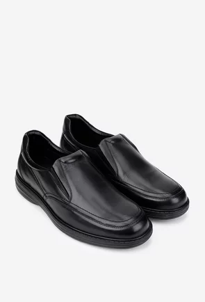 Pantofi barbati din piele naturala neagra cu elastic