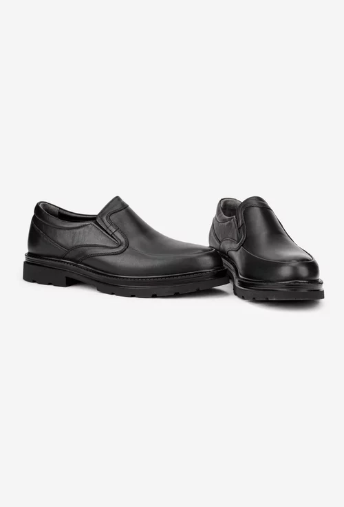 Pantofi barbati din piele naturala neagra cu elastic