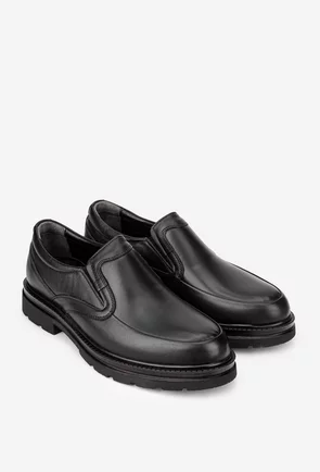 Pantofi barbati din piele naturala neagra cu elastic