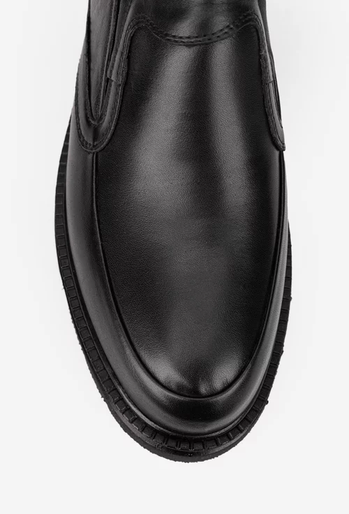 Pantofi barbati din piele naturala neagra cu elastic
