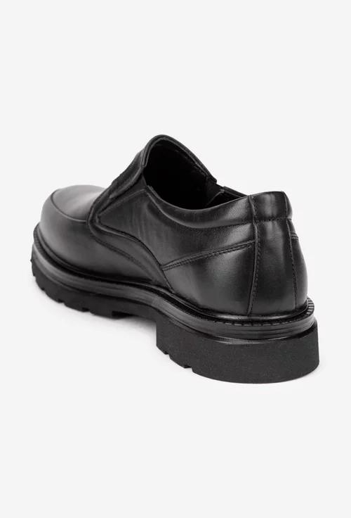 Pantofi barbati din piele naturala neagra cu elastic