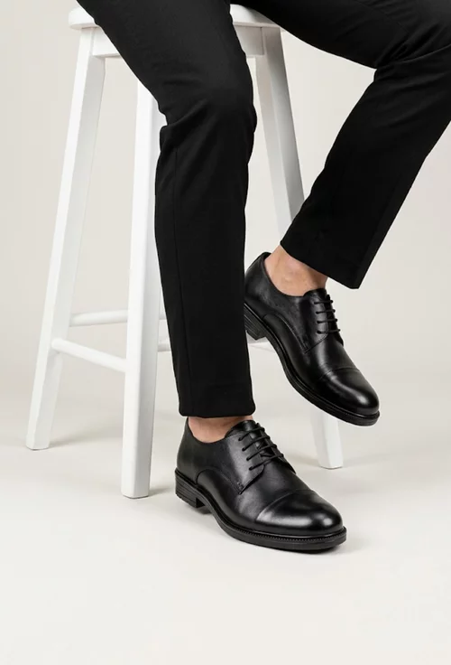 Pantofi barbati din piele naturala neagra cu siret picture - 2
