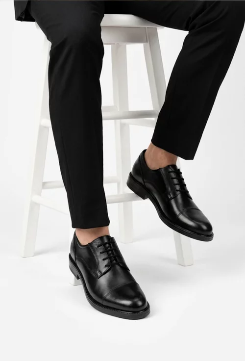 Pantofi barbati din piele naturala neagra cu siret picture - 2