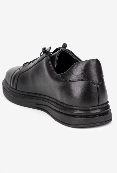 Pantofi barbati din piele naturala neagra cu siret elastic