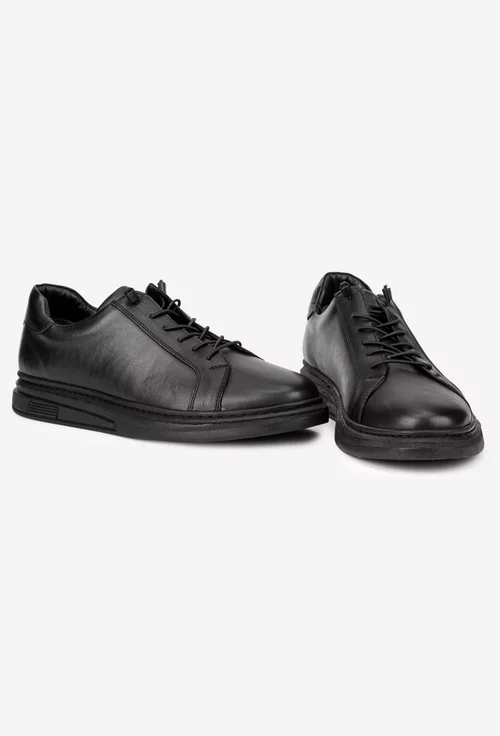 Pantofi barbati din piele naturala neagra cu siret elastic