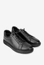 Pantofi barbati din piele naturala neagra cu siret elastic