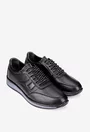 Pantofi barbati din piele naturala neagra cu siret negru cu alb