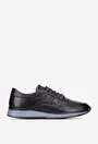 Pantofi barbati din piele naturala neagra cu siret negru cu alb