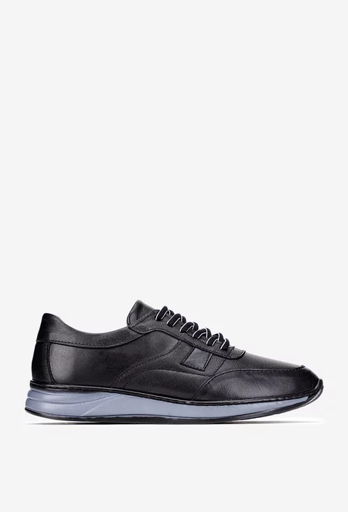 Pantofi barbati din piele naturala neagra cu siret negru cu alb