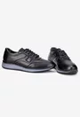 Pantofi barbati din piele naturala neagra cu siret negru cu alb