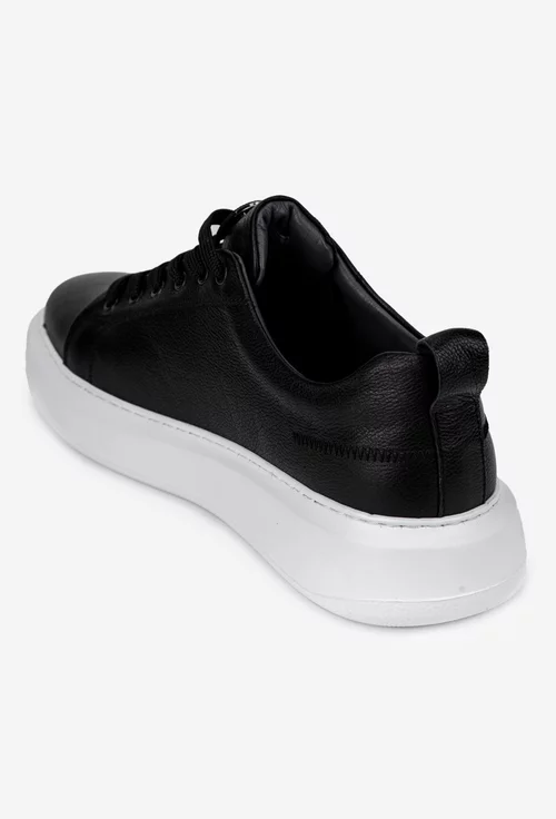 Pantofi barbati din piele naturala neagra cu talpa alba