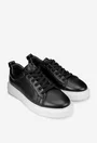 Pantofi barbati din piele naturala neagra cu talpa alba
