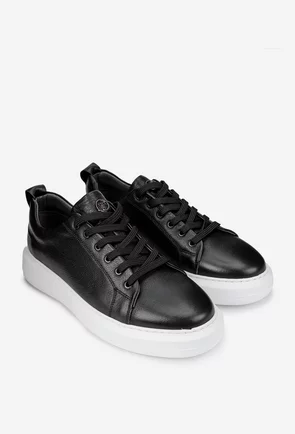 Pantofi barbati din piele naturala neagra cu talpa alba