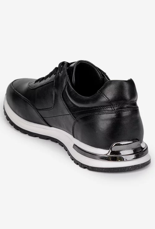 Pantofi barbati din piele naturala neagra cu talpa alba