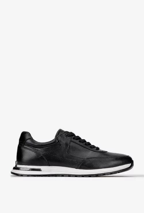 Pantofi barbati din piele naturala neagra cu talpa alba