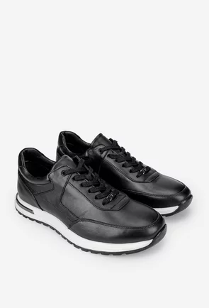 Pantofi barbati din piele naturala neagra cu talpa alba