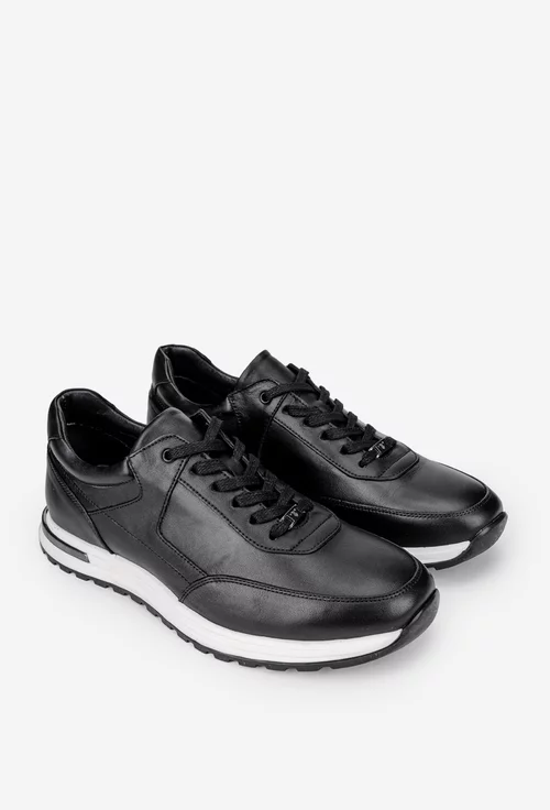 Pantofi barbati din piele naturala neagra cu talpa alba