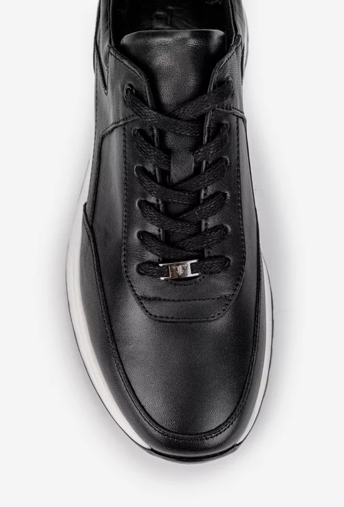 Pantofi barbati din piele naturala neagra cu talpa alba