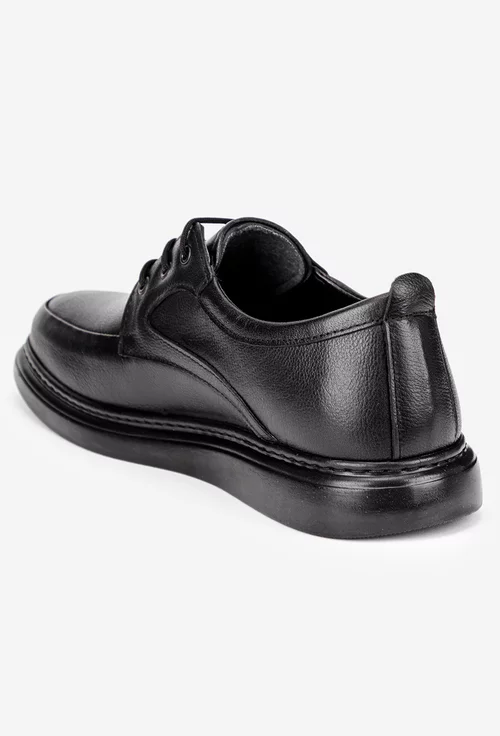 Pantofi barbati din piele naturala neagra cu varf rotunjit