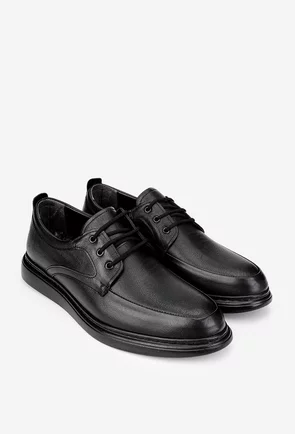 Pantofi barbati din piele naturala neagra cu varf rotunjit